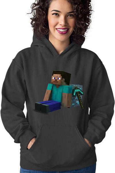 OEM Women's Minecraft Diamond Cube Pickaxe Mining Sit Steve Hoodie