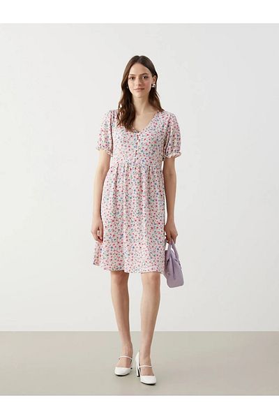LC Waikiki Lcw comfort pink v-neck floral women's dress