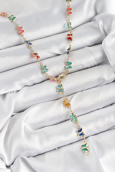 NETWORK ART Bfs Brass Colored Zircon Stone Butterfly Model Gold Color Women's Y Necklace