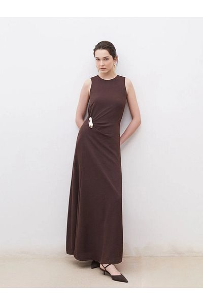 LC Waikiki Soulife Brown Crew Neck Crepe Dress