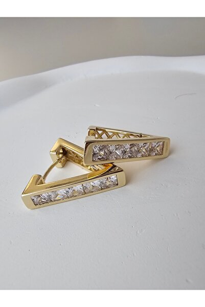 Zivazer Store Kadın Çelik Kararmaz Xuping Üçgen Şeklinde Taşlı Küpe