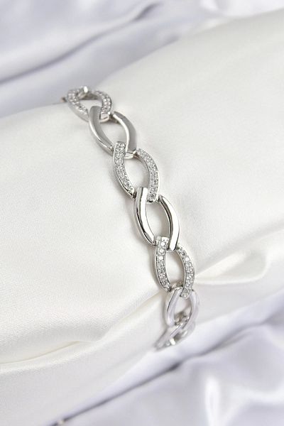 NETWORK ART Bfs Brass Zircon Stone Chain Model Silver Color Women's Bracelet
