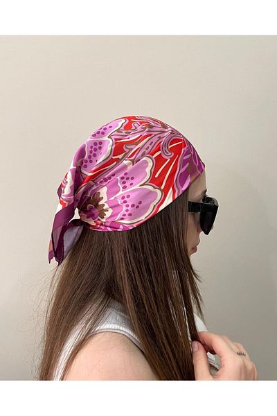 sema aksesuar Pink Orange Vintage Floral Patterned Bandana - Scarf Gift