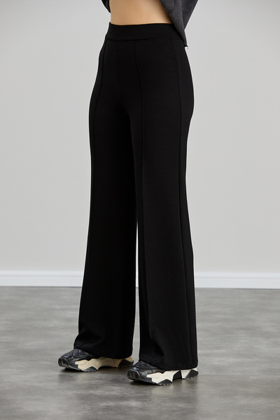 OLİZZA Women's Black Modal Wide Leg Striped High Waist Elastic Waist Soft Textured Lycra Trousers