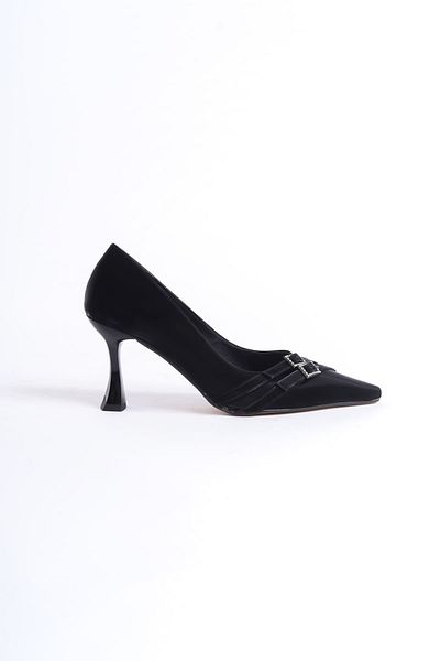Zerenyus Maya Premium Women's Black Satin Heeled Shoes
