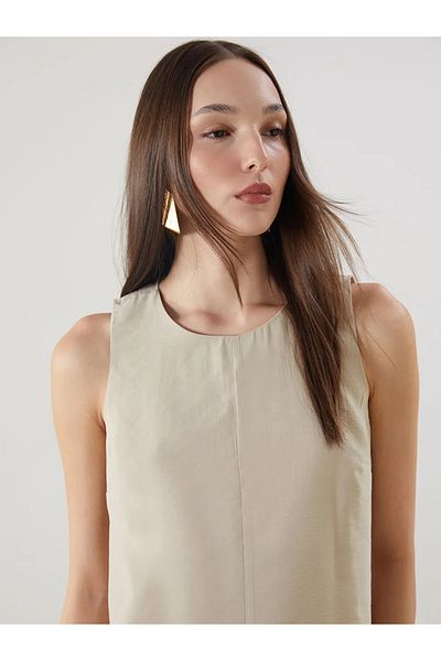 LC Waikiki Lcw Vision Beige Crew Neck Modal Blend Dress