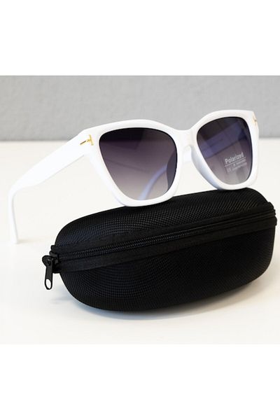 PARUNIV Ochelari de soare polarizați pentru femei cu protecție UV400, lentile cu gradient, brațe albe și detalii aurii, Glos