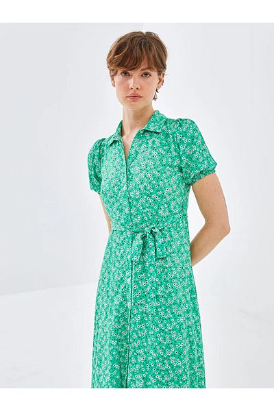 LC Waikiki Blais green floral short sleeve women shirt dress