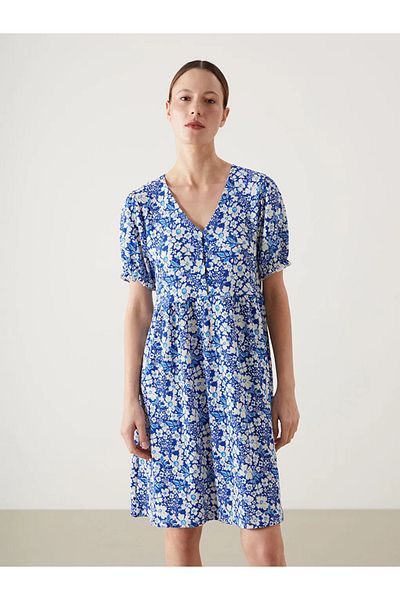 LC Waikiki Lcw comfort navy blue v-neck floral women's dress