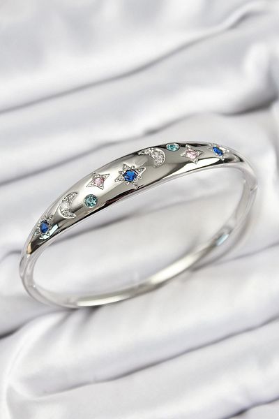 NETWORK ART Bfs Brass Zircon Stone Pole Star and Crescent Model Silver Color Women's Handcuffs