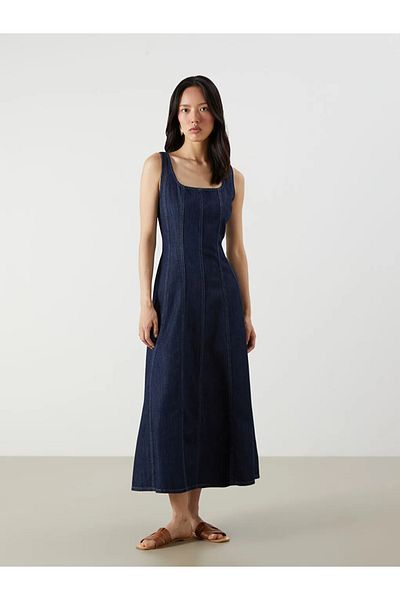 LC Waikiki Lcw Vision Indigo Square Neck Mini Jean Dress