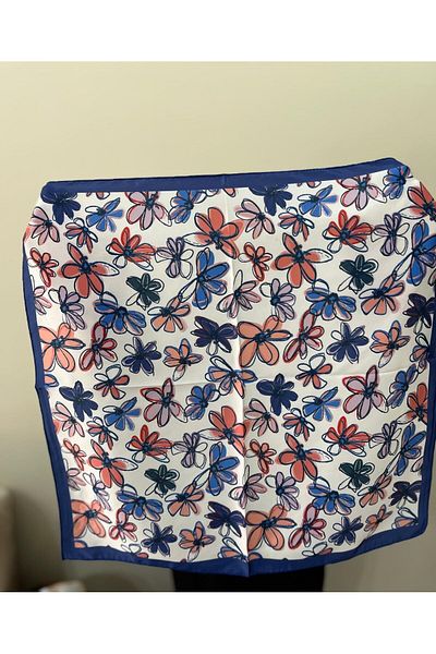 sema aksesuar Navy Blue Orange Floral Patterned Bandana - Scarf Gift