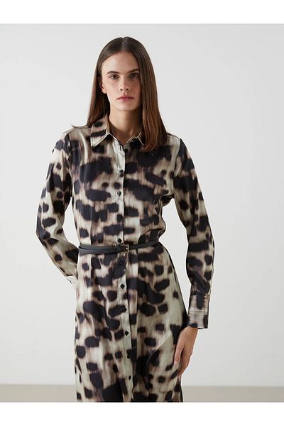 LC Waikiki Lcw Vision Mixed Pattern Satin Women's Shirt Dress