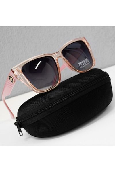 PARUNIV Women's Polarized Sunglasses, UV400, Gradient Lens, Pink Transparent Frame with Golden Details