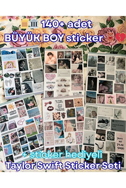 merccuri crafts Taylor Swift 6'lı Sticker Seti (140+ adet / 6 adet A5) journa...