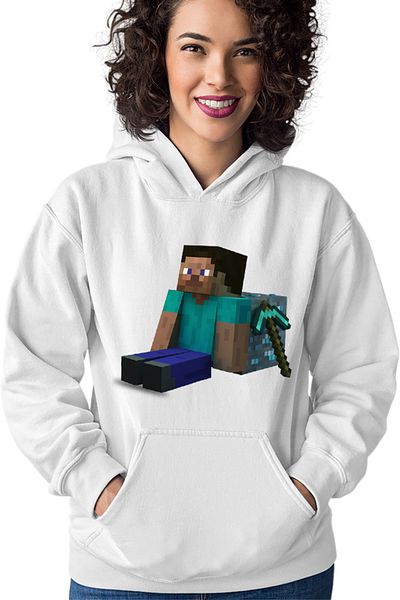 OEM Women's Minecraft Diamond Cube Pickaxe Mining Sit Steve Hoodie