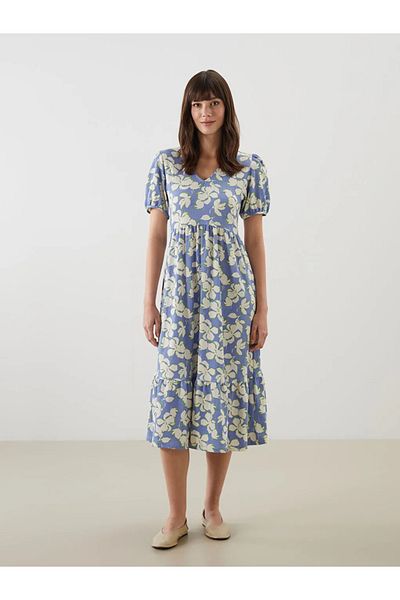 LC Waikiki Lcw Comfort Blue V-Neck Floral Women's Dress