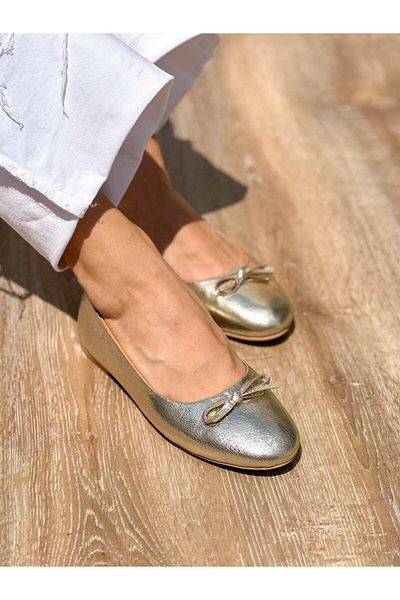 SİBA SHOES Livana Genuine Leather Gold Ballerinas