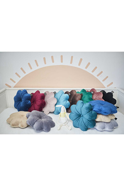 OEM Decorative Pillow Puffet Flower in Dark Grey Velvet, 45 cm Diameter