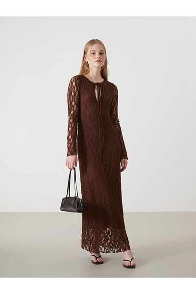 LC Waikiki Lcw Vision Brown Laced Neck Lace Women's Dress