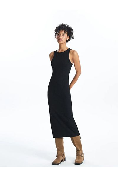 LC Waikiki Xside black women's halter neck straight bodycon dress
