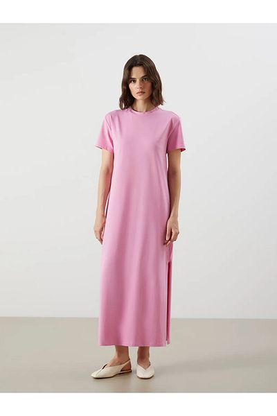 LC Waikiki Lcw vision pink crew neck Slit dress