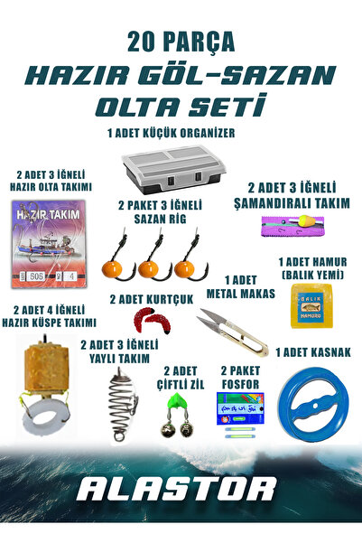 ALASTOR 20 Parça Hazır Set Olta Malzemeleri Olta Seti Balıkçılık Malzemeleri Göl-Sazan Olta SETİ