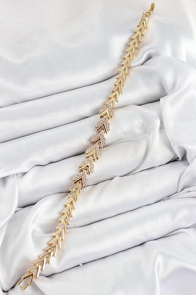 NETWORK ART Bfs Brass Zircon Stone Row Arrow Model Gold Color Women's Bracelet