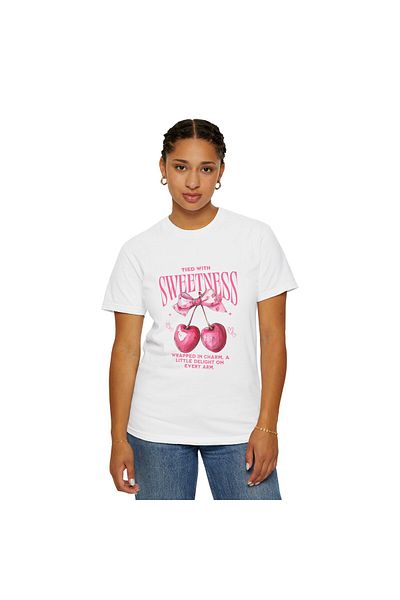 Hilosh Sweetness Cherry Printed Crew Neck Comfort Fit Unisex White T-Shirt