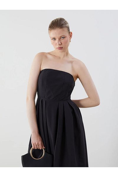 LC Waikiki Lcw Vision Black Strapless Neckline Poplin Dress