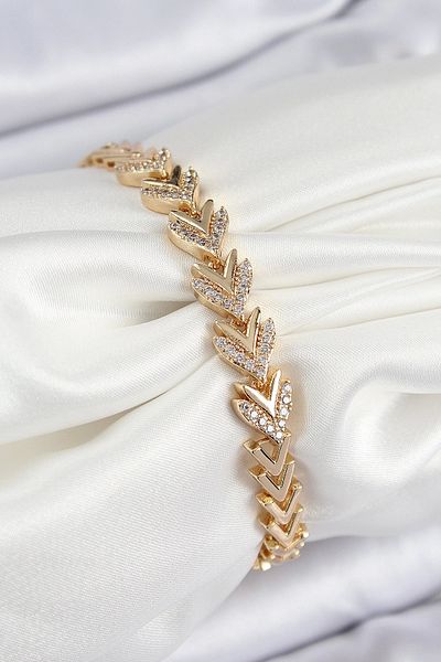 NETWORK ART Bfs Brass Zircon Stone Row Arrow Model Gold Color Women's Bracelet