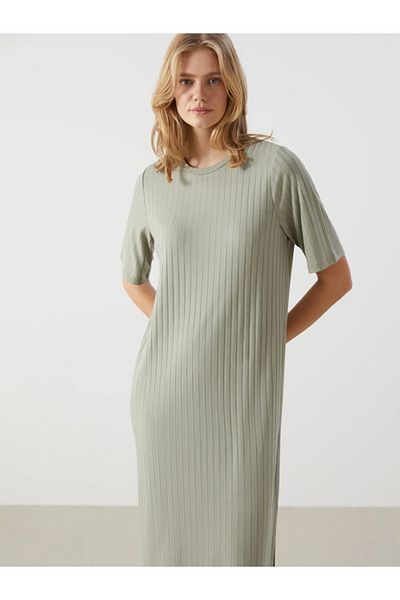 LC Waikiki Lcw Comfort Green Crew Neck Textured Women's Dress