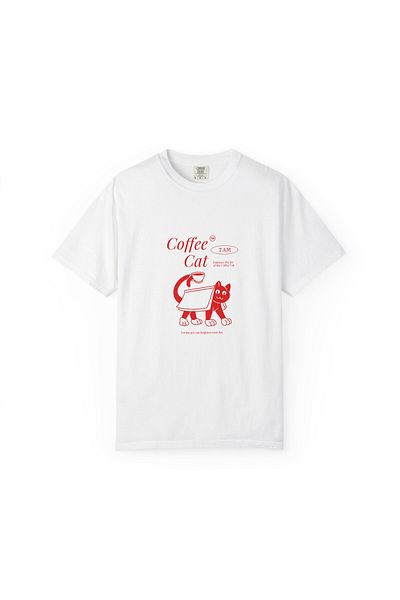 Hilosh Coffy Cat Printed Crew Neck Comfort Fit Unisex White T-Shirt