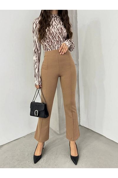 nedo7 Elastic waist lycra spanish trousers -mink