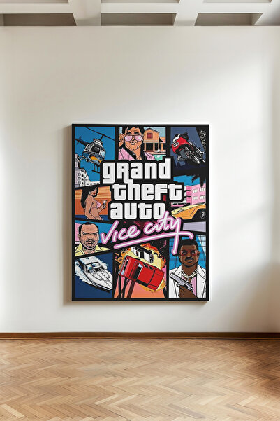 kanvas GTA Serisi Oyun Afişi Poster - Tablo Grand Theft Auto V, Vice City, Sa...