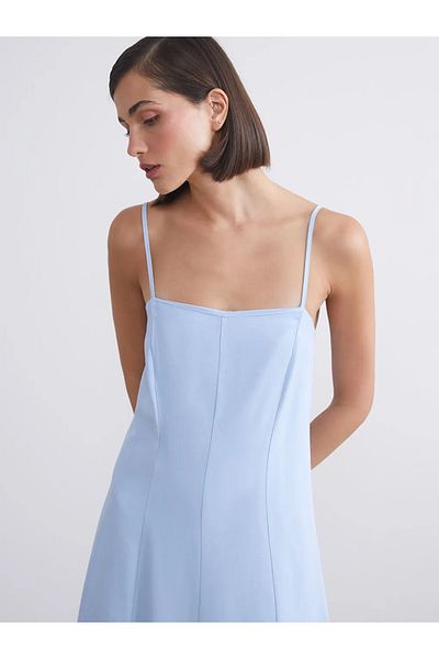 LC Waikiki Lcw Vision Lilac Square Neck Linen Blend A-Line Dress