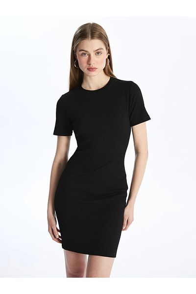 LC Waikiki Lcw Vision Black Crew Neck Straight Short Sleeve Women Dress