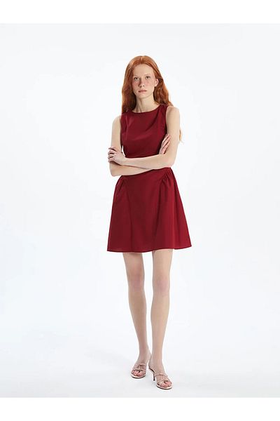 LC Waikiki Xside burgundy bicycle collar shirred mini dress
