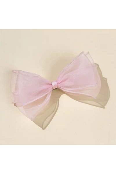 Atılgan Grp 3 Colors Three Layer Tulle Bow Hair Clip Set, White, Pink, Black Automatic Clip Hair Clip