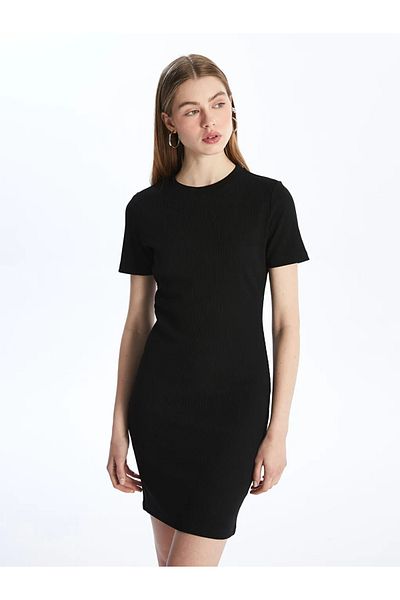 LC Waikiki Lcw Vision Black Crew Neck Straight Short Sleeve Women Dress