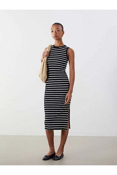 LC Waikiki Lcw vision black crew neck striped bodycon dress