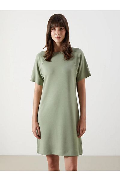 LC Waikiki Lcw Comfort Green Crew Neck T-Shirt Dress