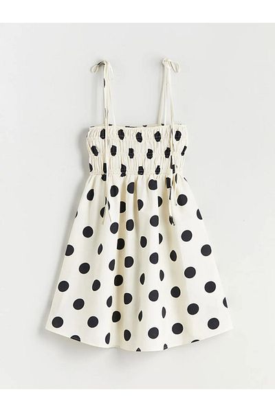 LC Waikiki Xside Beige Polka Dot Waist Seat Linen Blend Dress