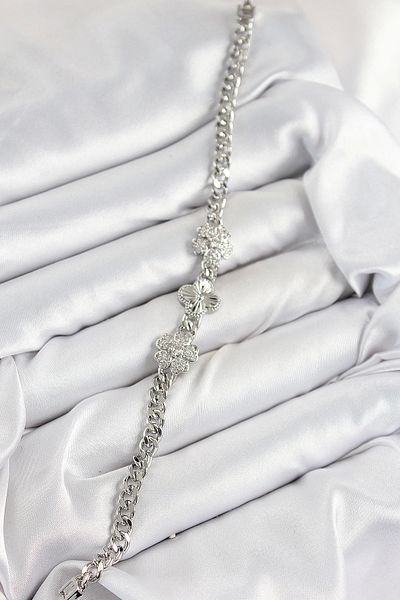 NETWORK ART Bfs Brass Zircon Stone Clover Model Silver Color Women's Bracelet