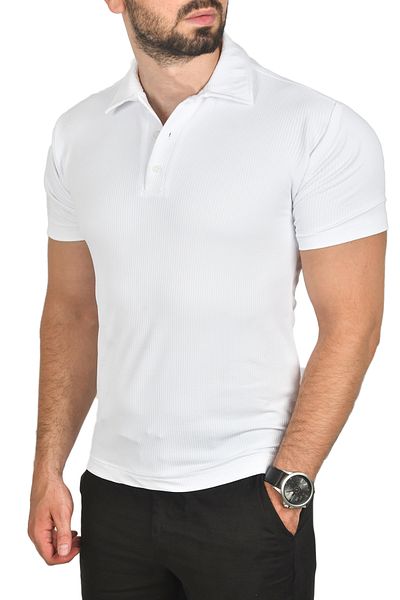 DeepSEA Men's White Slim Fit Polo Neck T-Shirt Slim Fit Lycra Collar T-Shirt 2501215
