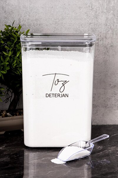 Minya Home 1 Adet Toz Deterjan Saklama Kabı Ölçekli Deterjanlık Vakum Kapaklı Saklama Kutusu Etiketli 3000 ml
