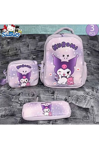 So Iconic Set de genți cu personaje Sanrio Kuromi din 3 piese / rucsac, geantă și suport pentru stilou