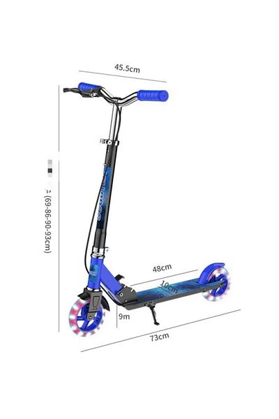 OEM Trotinetă pliabilă cu 2 roți iluminate, frână de mână, cric, greutate maximă 60 kg, culoare Albastru