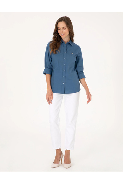 Pierre Cardin Açık İndigo Slim Fit Uzun Kollu Kadın Gömlek