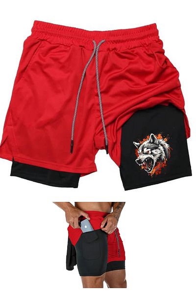 makiteks Pantaloni scurți sport cu jambiere cu imprimeu cu lup